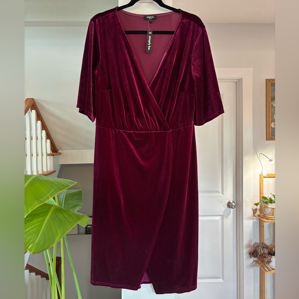 NWT - Simply Be Velvet Midi Dress in Rich Burgundy - Size 14